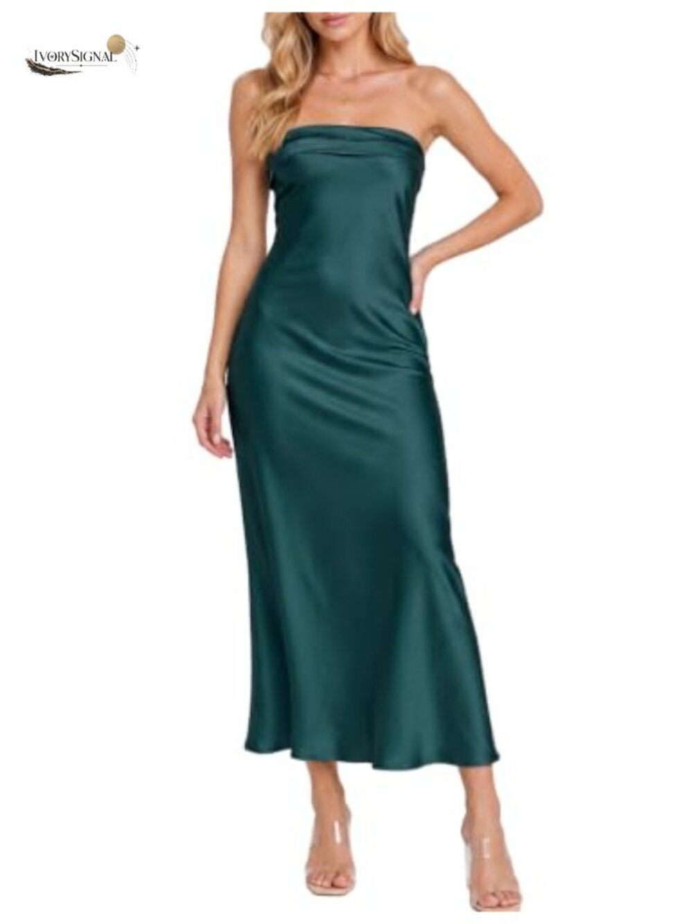 Satin Strapless Backless Maxi Dress Wedding Guest Formal